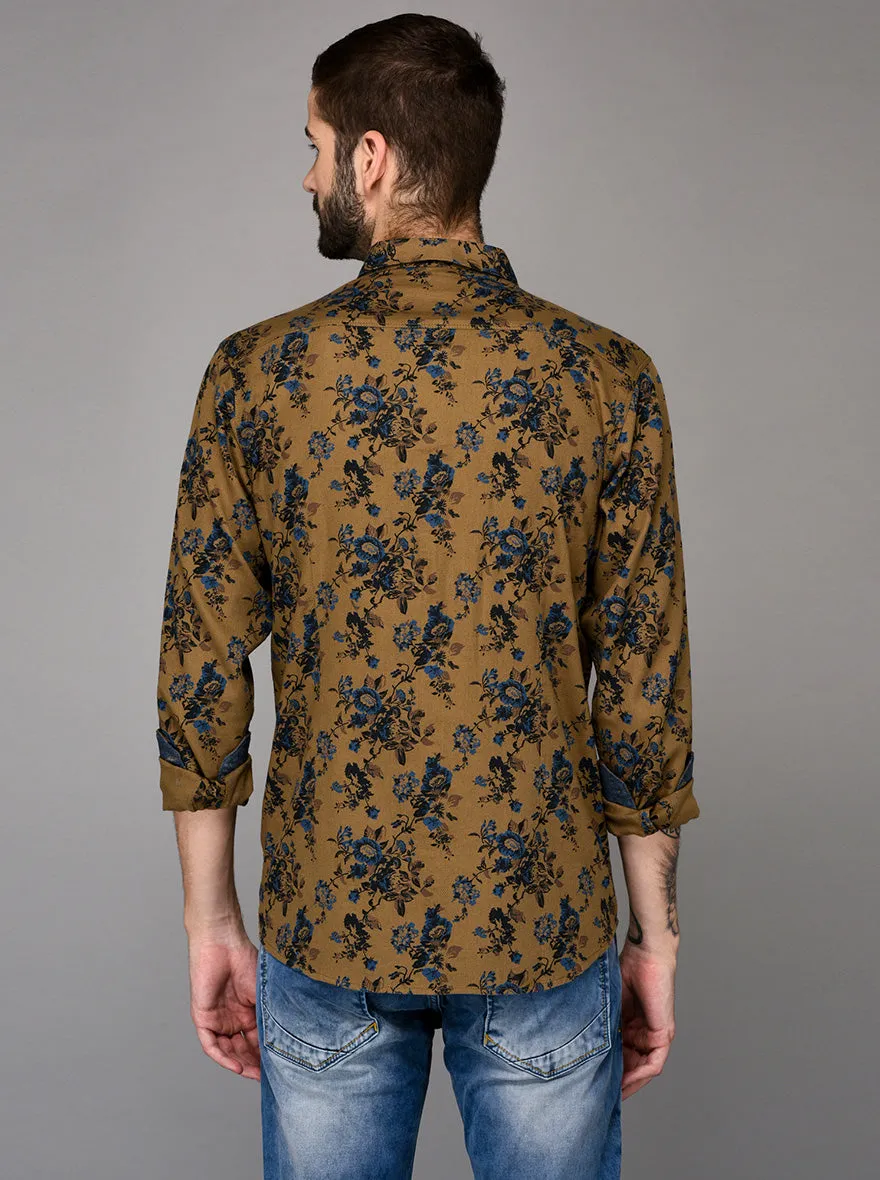 JadeBlue Khaki Printed Slim Fit Casual Shirt | JadeBlue