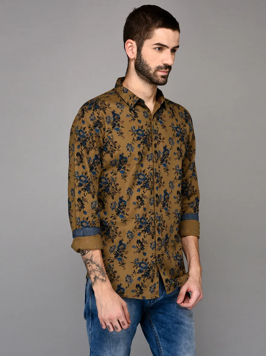 JadeBlue Khaki Printed Slim Fit Casual Shirt | JadeBlue