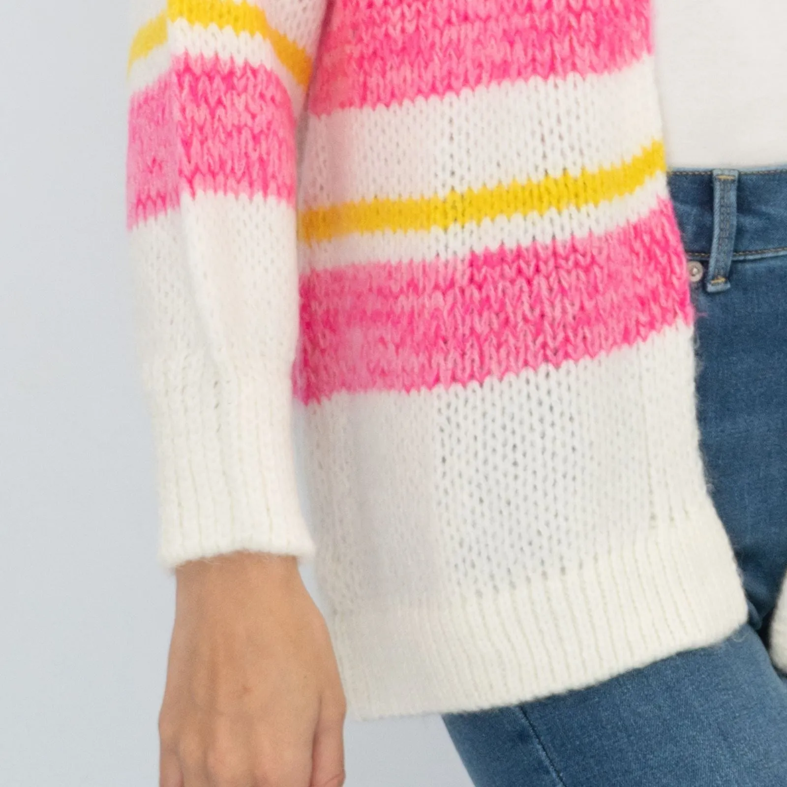 Joules Womens Cardigan Pink White Slouchy Stripe Supersoft Chunky Knit