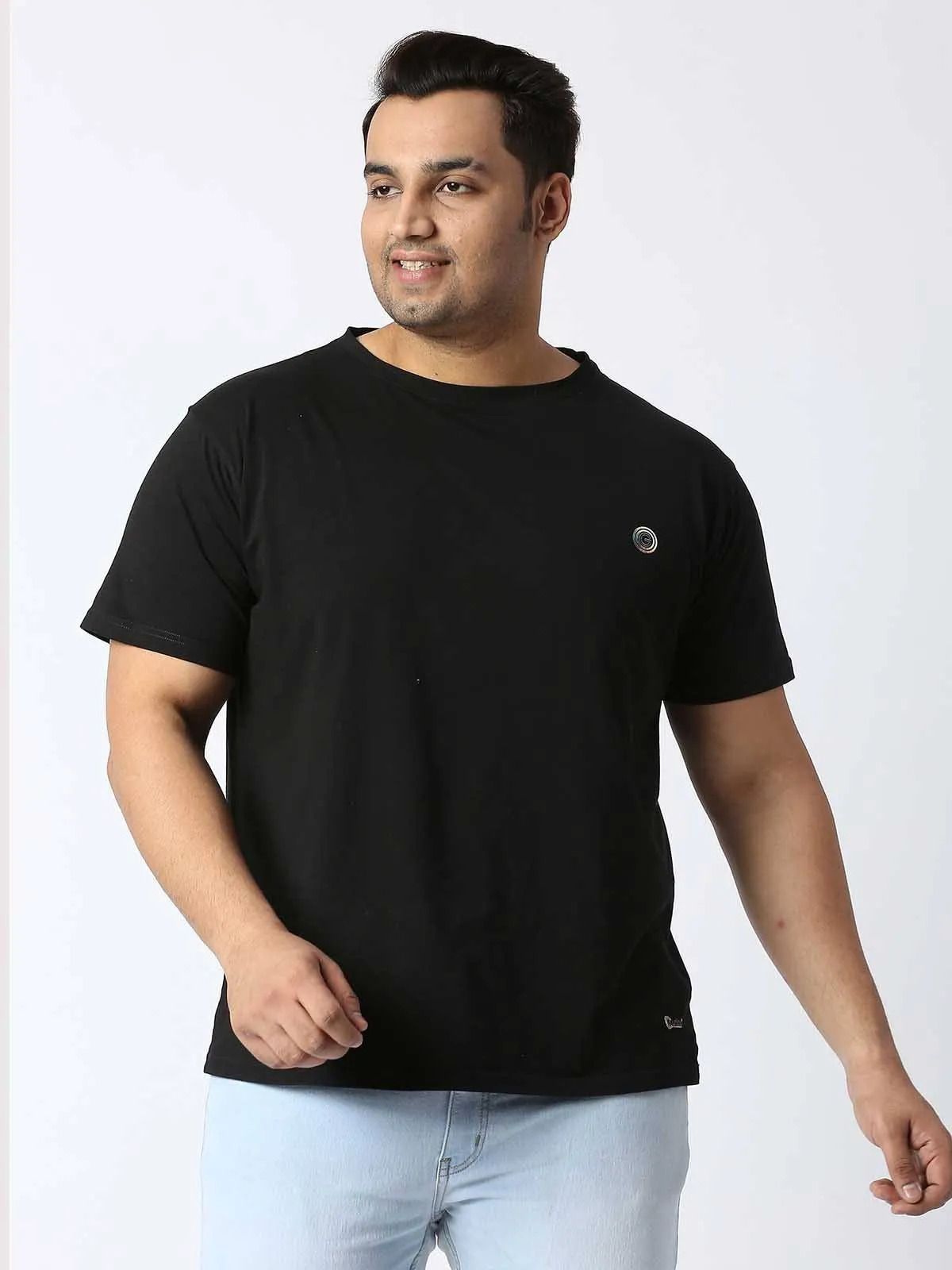 Men Plus Size Black Cowboy Printed Round Neck T-Shirt.
