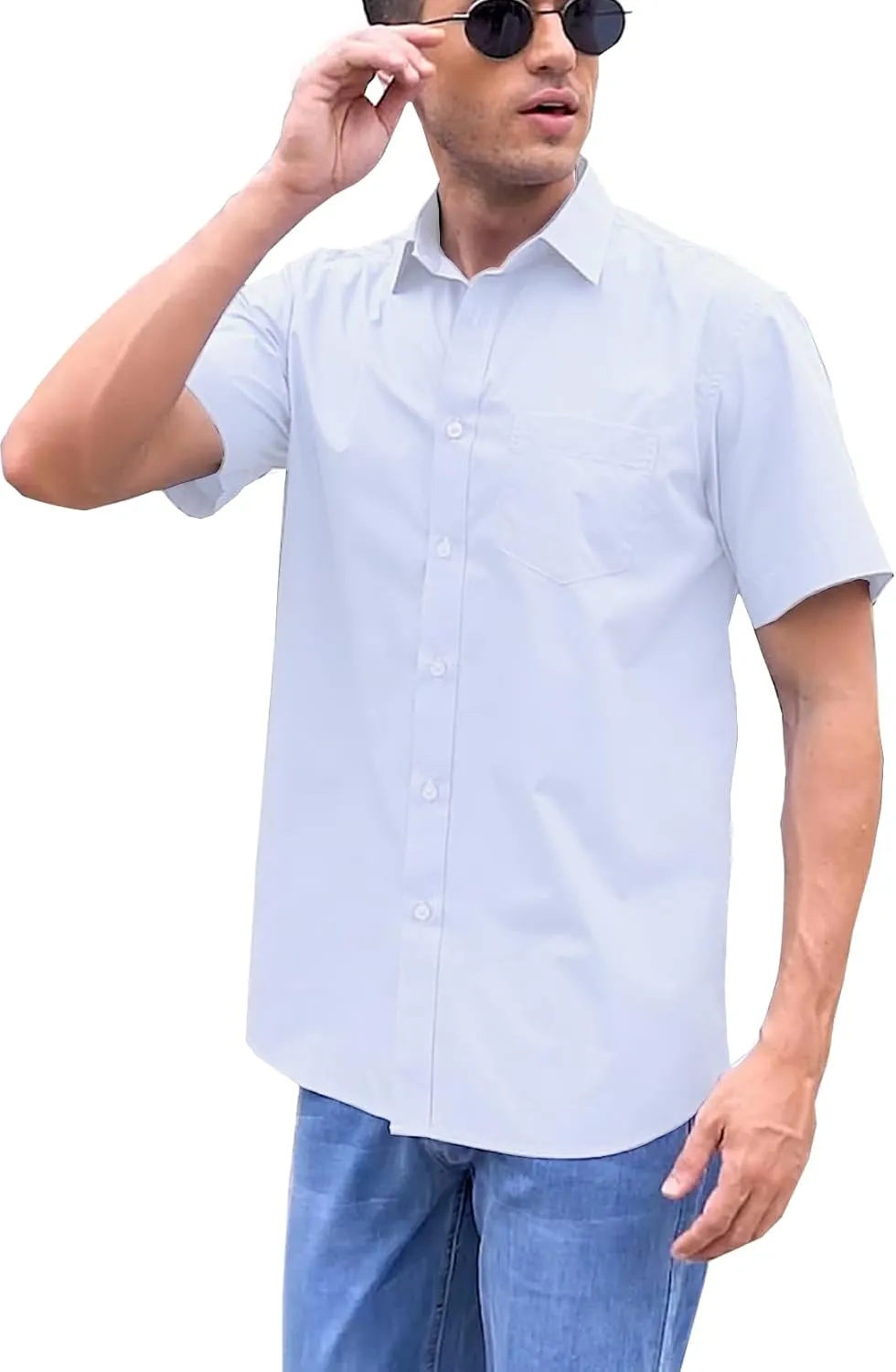 Men's Short Sleeve Button Down Wrinkle Free Dress Shirt Regular Fit Solid Business Casual Shirts