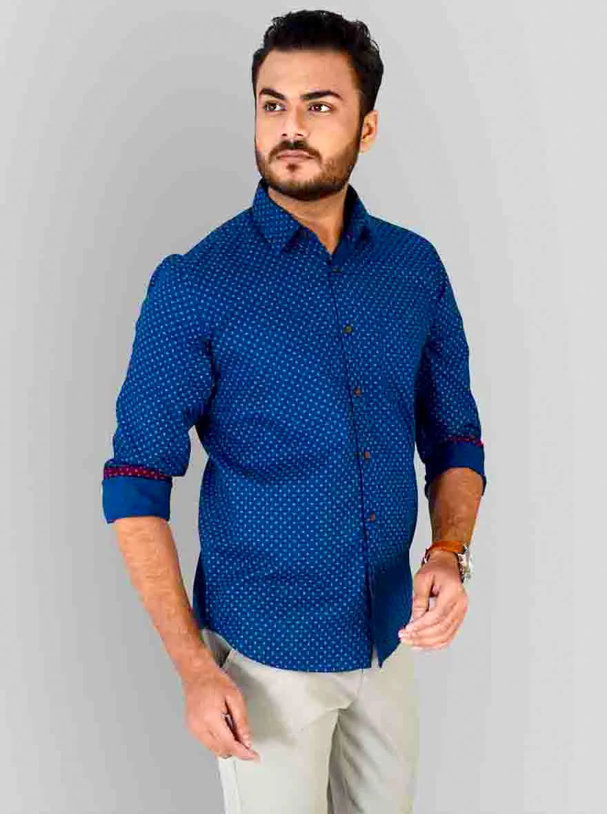 Metal Blue Printed Slim Fit Casual Shirt | JadeBlue