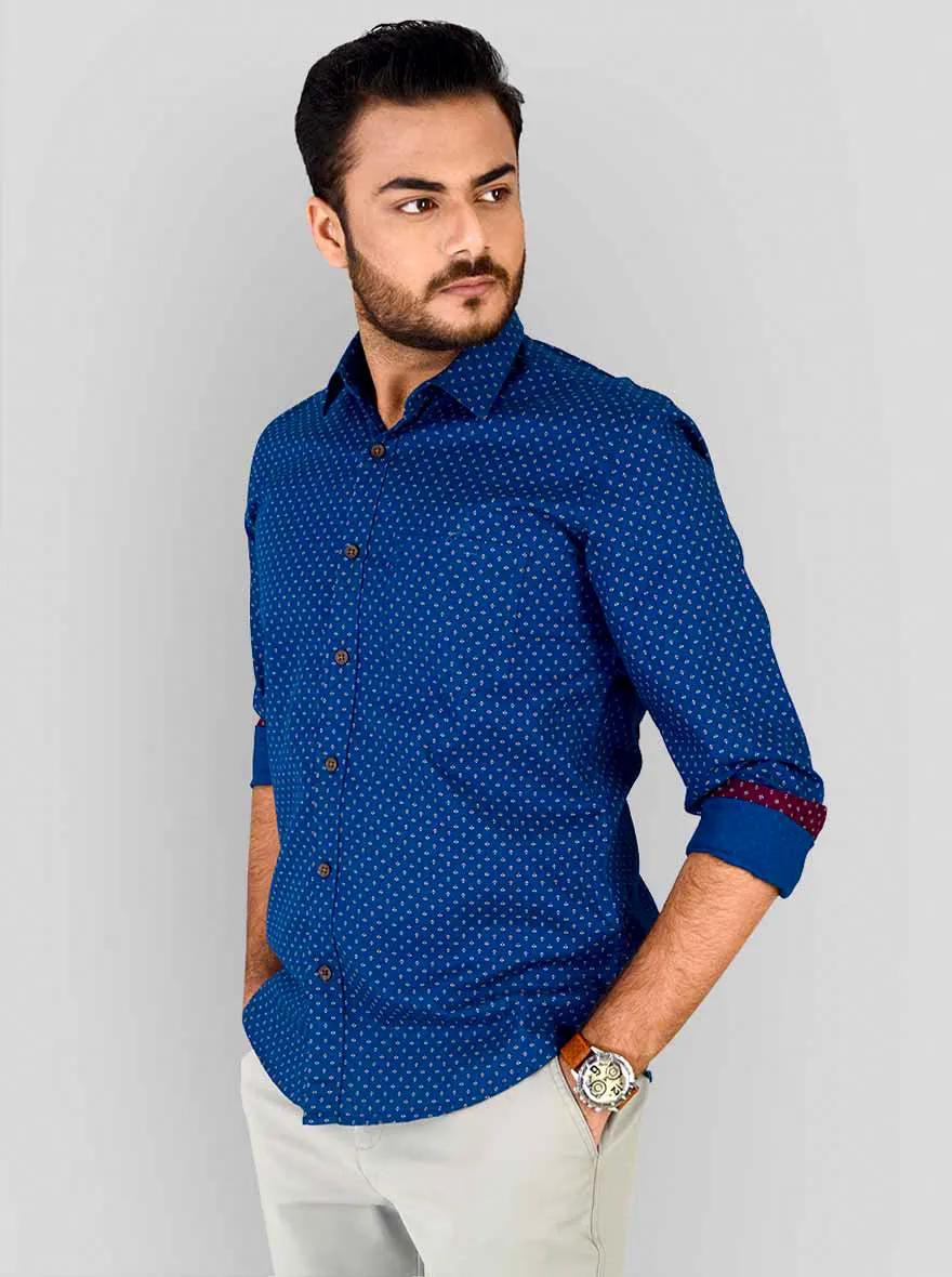 Metal Blue Printed Slim Fit Casual Shirt | JadeBlue