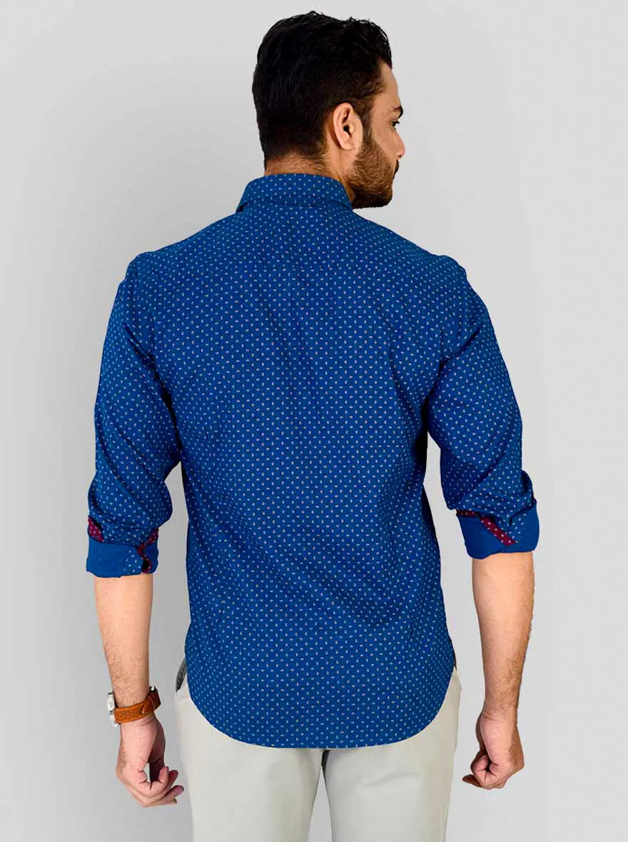 Metal Blue Printed Slim Fit Casual Shirt | JadeBlue