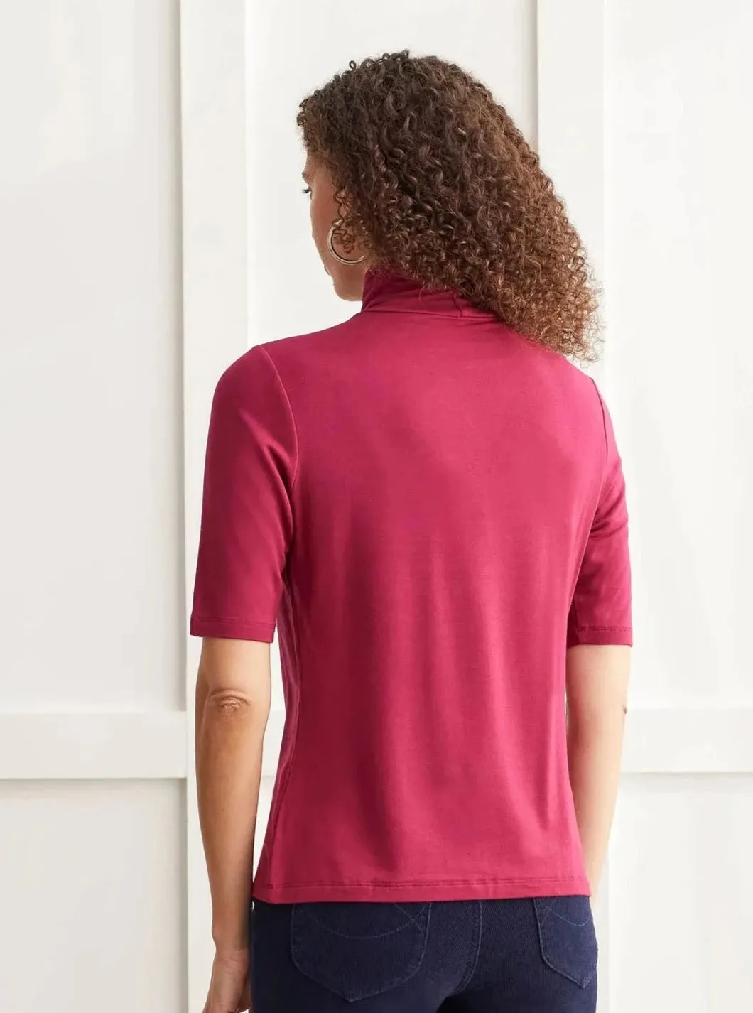 Mock Neck Elbow Sleeve Top [Red Plum-7943O]