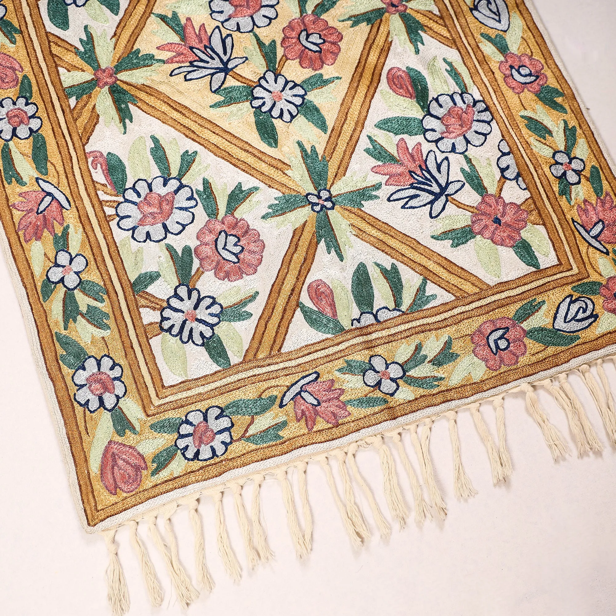 Original Chain Stitch Mulberry Silk Thread Hand Embroidery  Rug / Carpet (35 x 24 in)