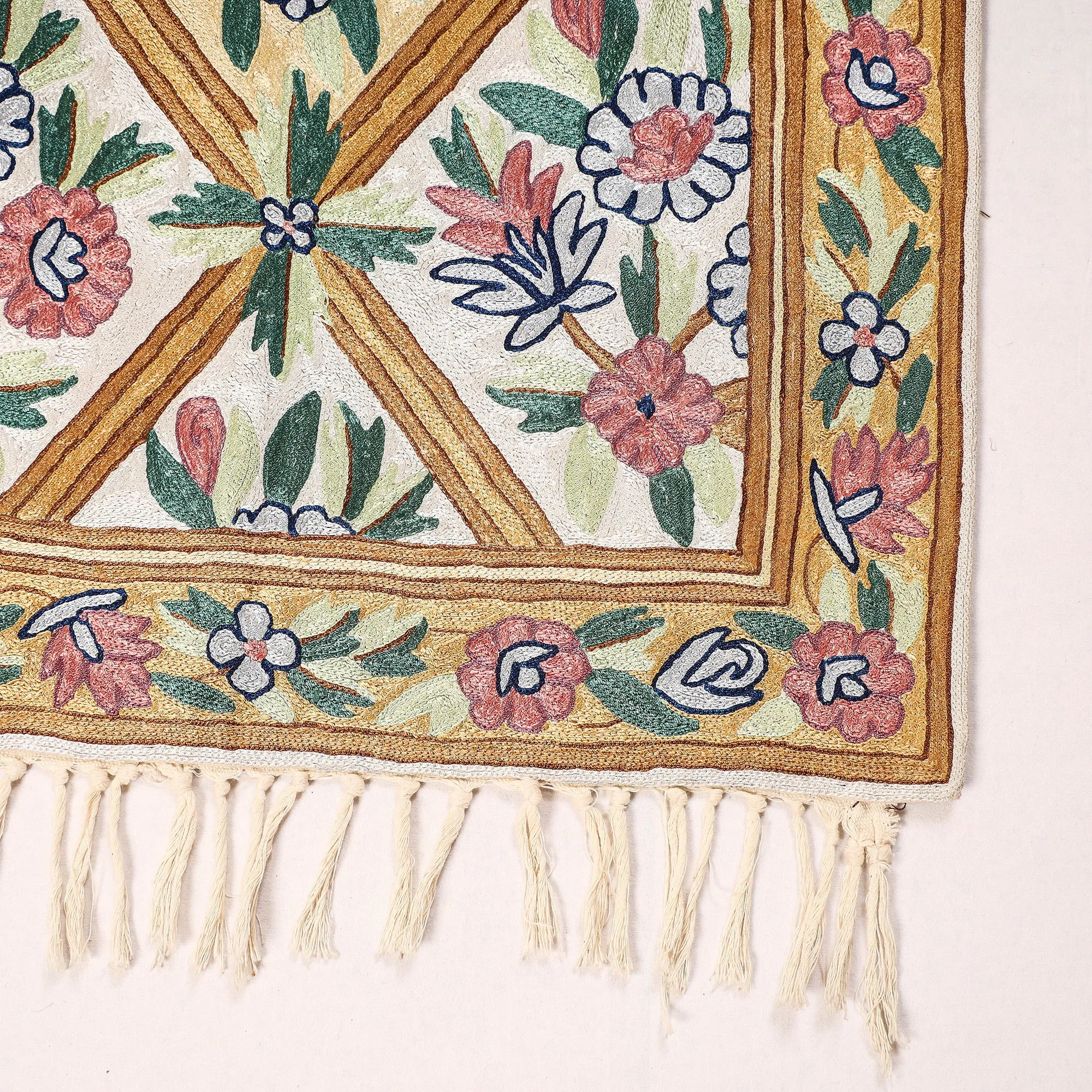 Original Chain Stitch Mulberry Silk Thread Hand Embroidery  Rug / Carpet (35 x 24 in)