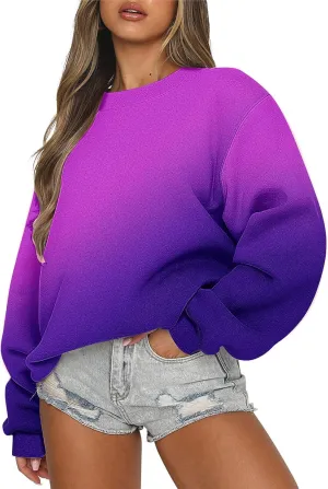 Oversized Long Sleeve Sweatshirts for Women Drop Shoulder Gradient Color Crewneck Pullover Tops Fall Fashion Clothes