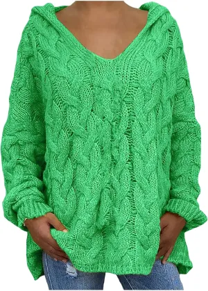 Oversized Sweater for Women, Plus Size Fashion Solid Cable Knit Sweater Hoodie Casual Crewneck Long Sleeve Shirt Top