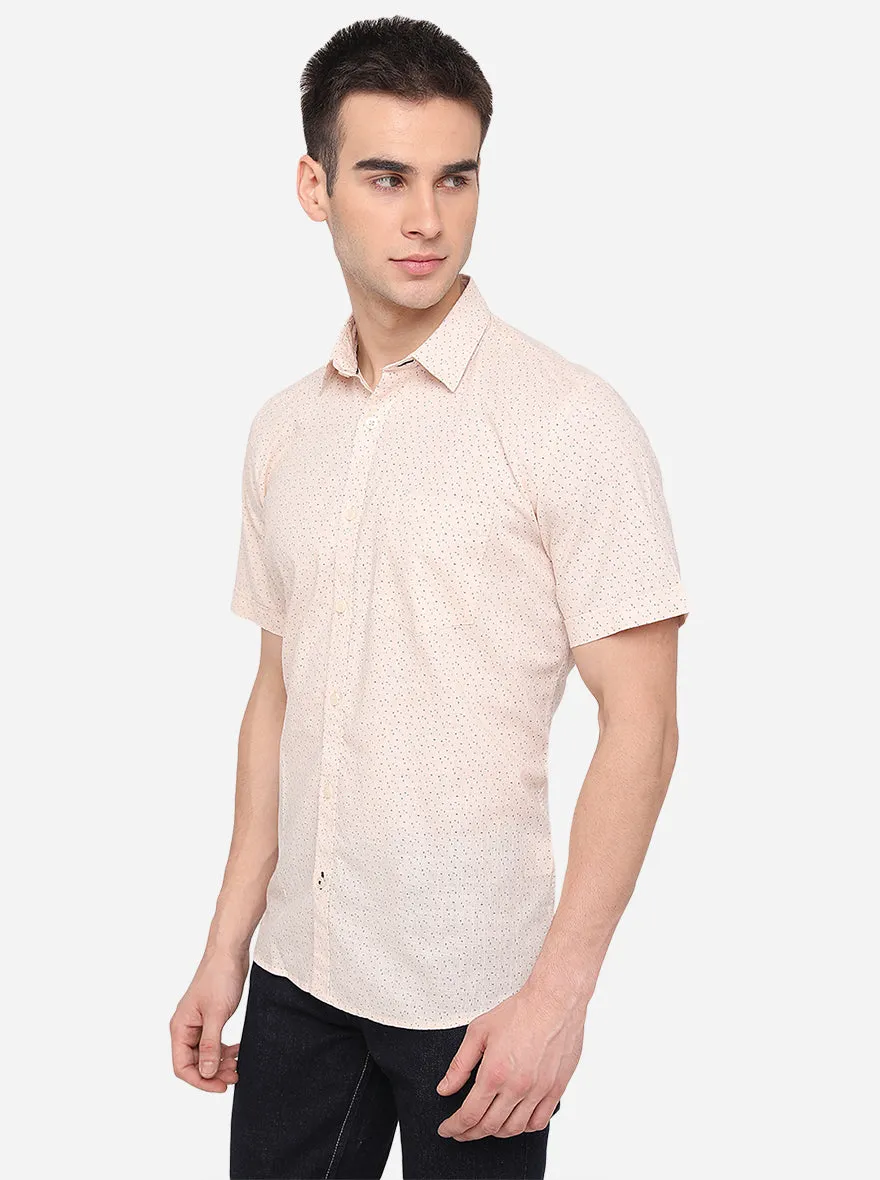 Peach Printed Smart Fit Semi Casual Shirt | Greenfibre