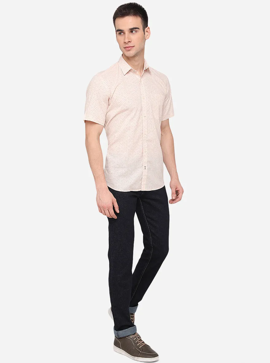 Peach Printed Smart Fit Semi Casual Shirt | Greenfibre
