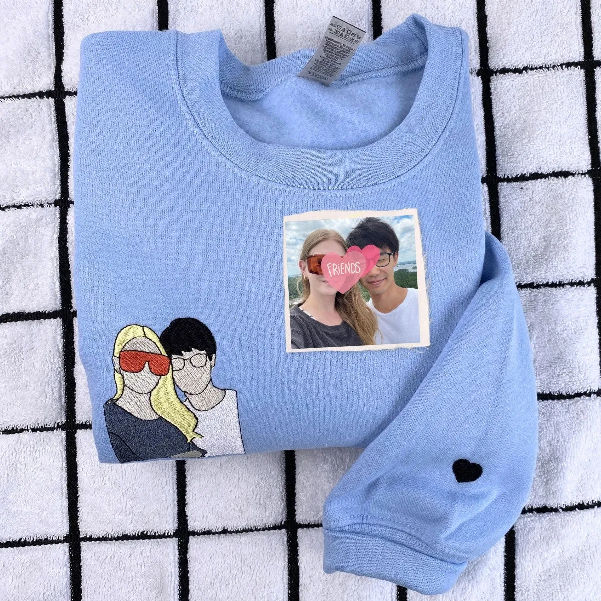 Personalized Matching Bestie Sweatshirts with Embroidery Your Pictures, Besties or EST Year on Sleeve
