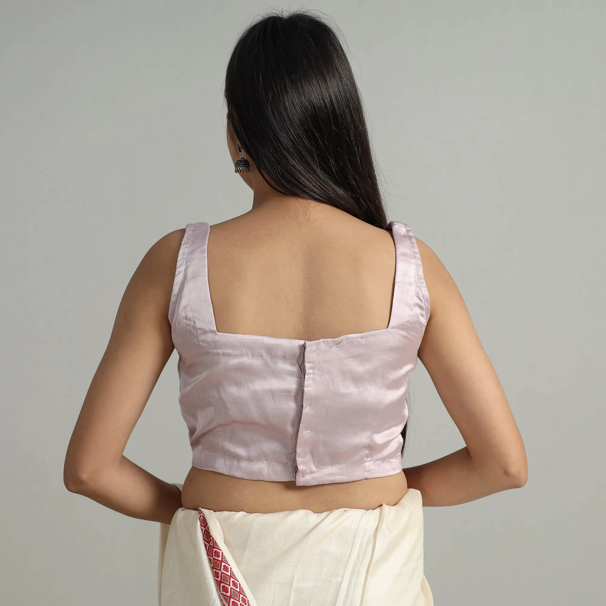 Purple - Modal Silk Plain Stitched Blouse 10