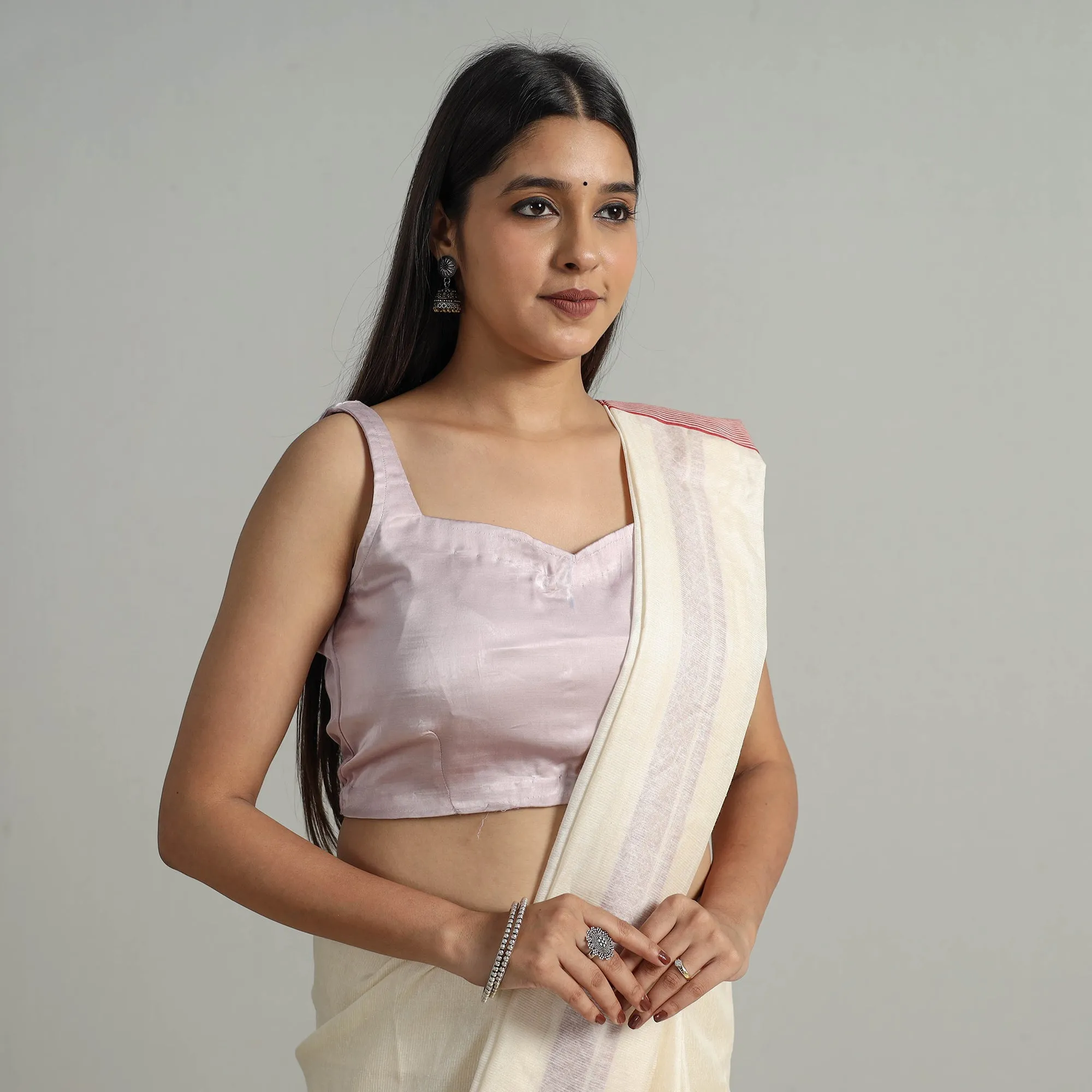 Purple - Modal Silk Plain Stitched Blouse 10