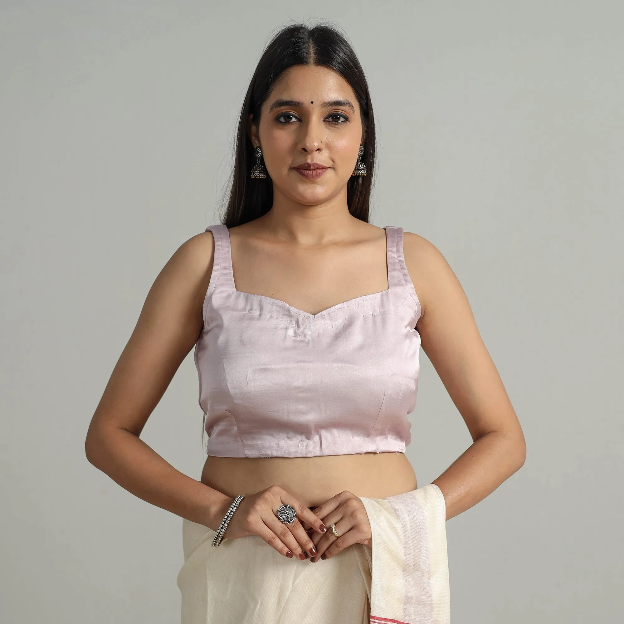 Purple - Modal Silk Plain Stitched Blouse 10