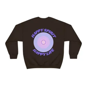 Retro Happy Spirit Happy Life Chocolate and Lavender Lilac Pink Smile Graphic Crewneck, VSCO Girl Sweatshirt, Tumblr Oversized Trendy Back