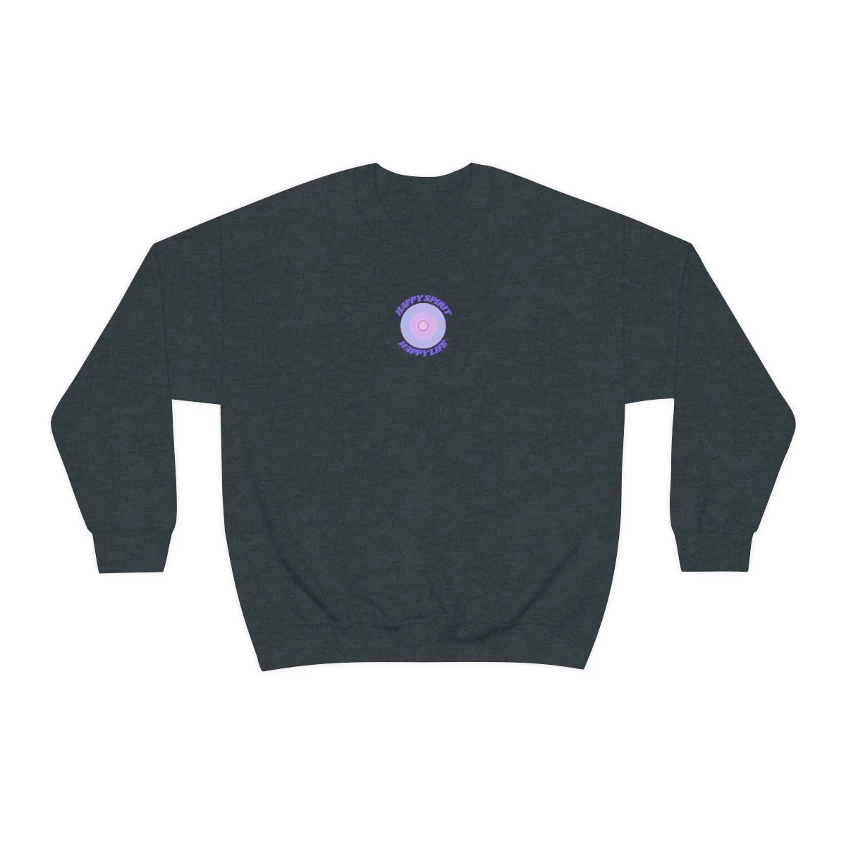 Retro Happy Spirit Happy Life Chocolate and Lavender Lilac Pink Smile Graphic Crewneck, VSCO Girl Sweatshirt, Tumblr Oversized Trendy Back
