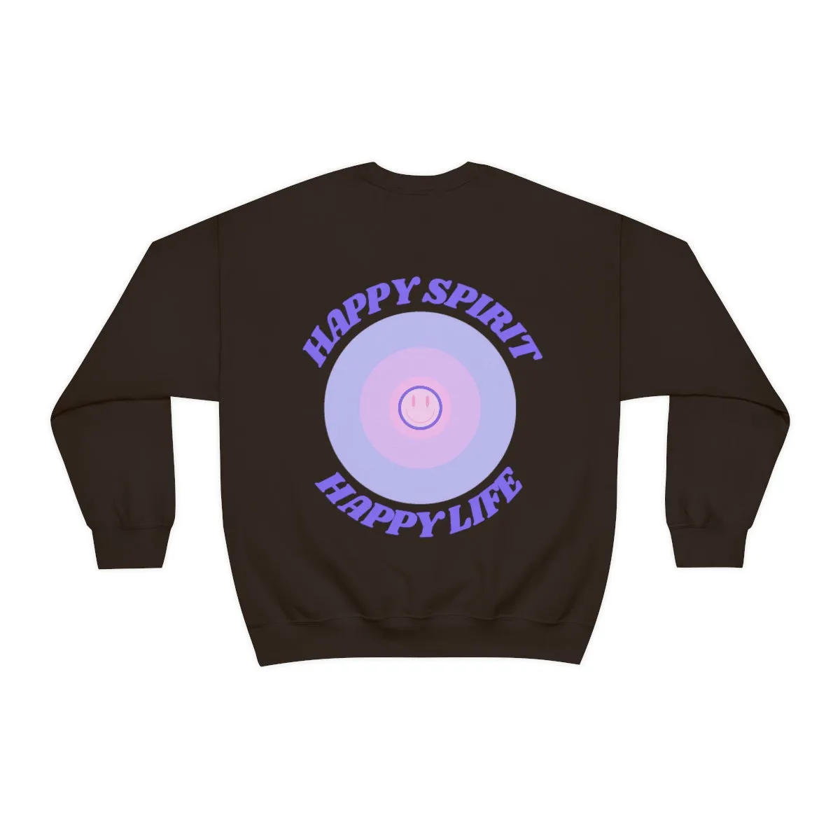 Retro Happy Spirit Happy Life Chocolate and Lavender Lilac Pink Smile Graphic Crewneck, VSCO Girl Sweatshirt, Tumblr Oversized Trendy Back