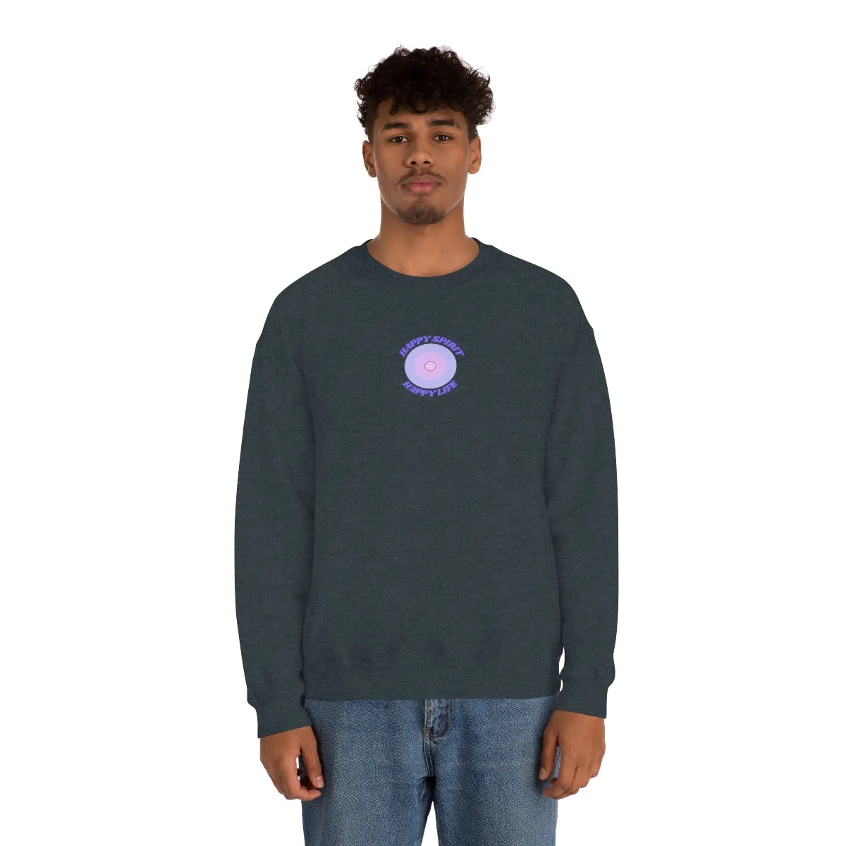 Retro Happy Spirit Happy Life Chocolate and Lavender Lilac Pink Smile Graphic Crewneck, VSCO Girl Sweatshirt, Tumblr Oversized Trendy Back