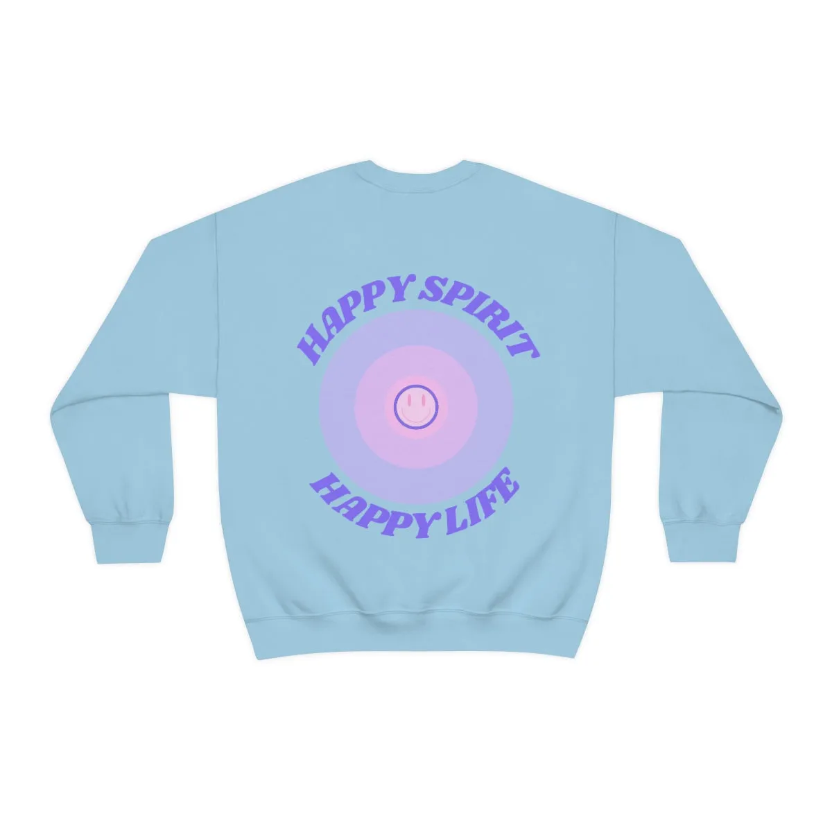 Retro Happy Spirit Happy Life Lavender Lilac Pink Smile Graphic Crewneck, VSCO Girl Sweatshirt, Tumblr Oversized Trendy Back Print Pullover