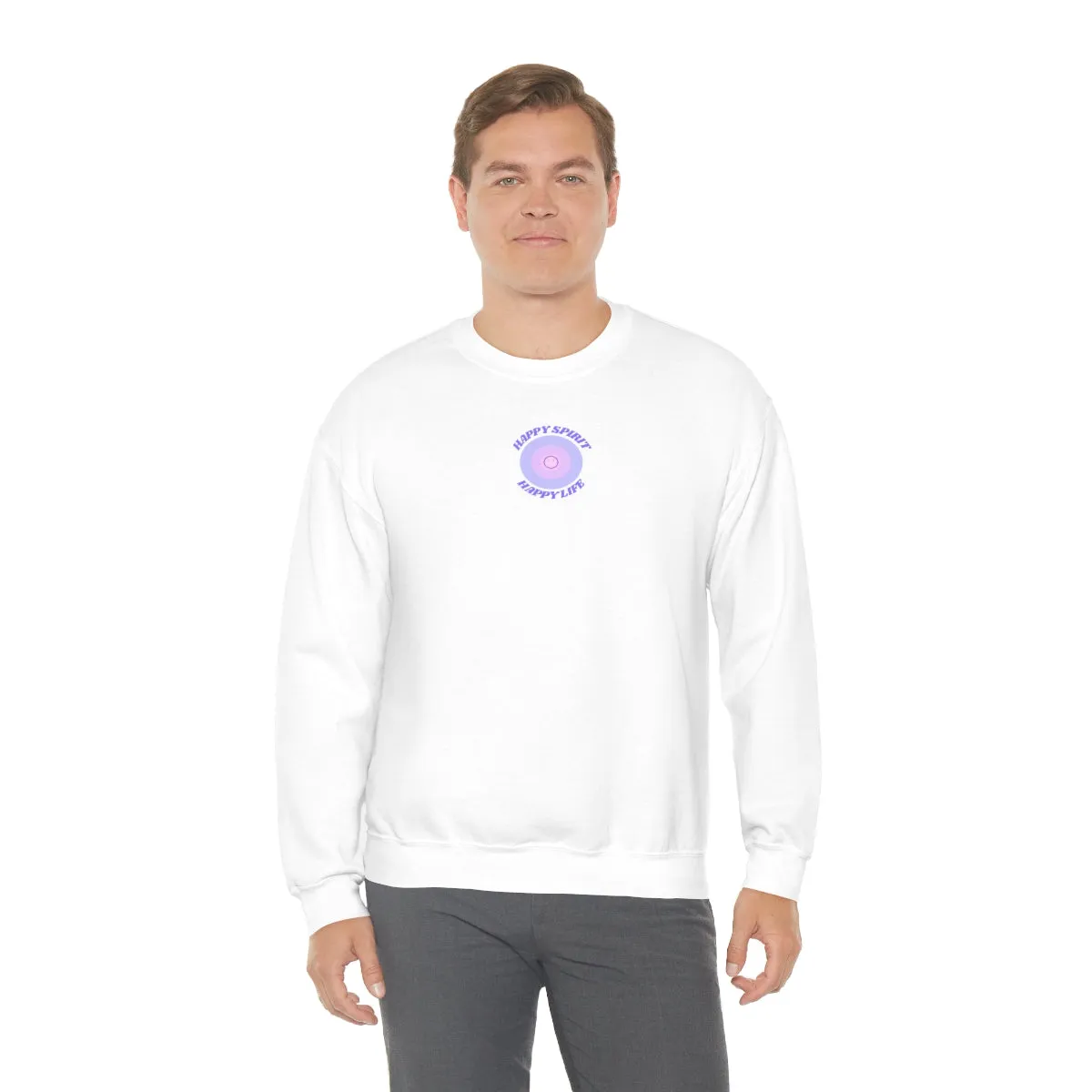 Retro Happy Spirit Happy Life Lavender Lilac Pink Smile Graphic Crewneck, VSCO Girl Sweatshirt, Tumblr Oversized Trendy Back Print Pullover