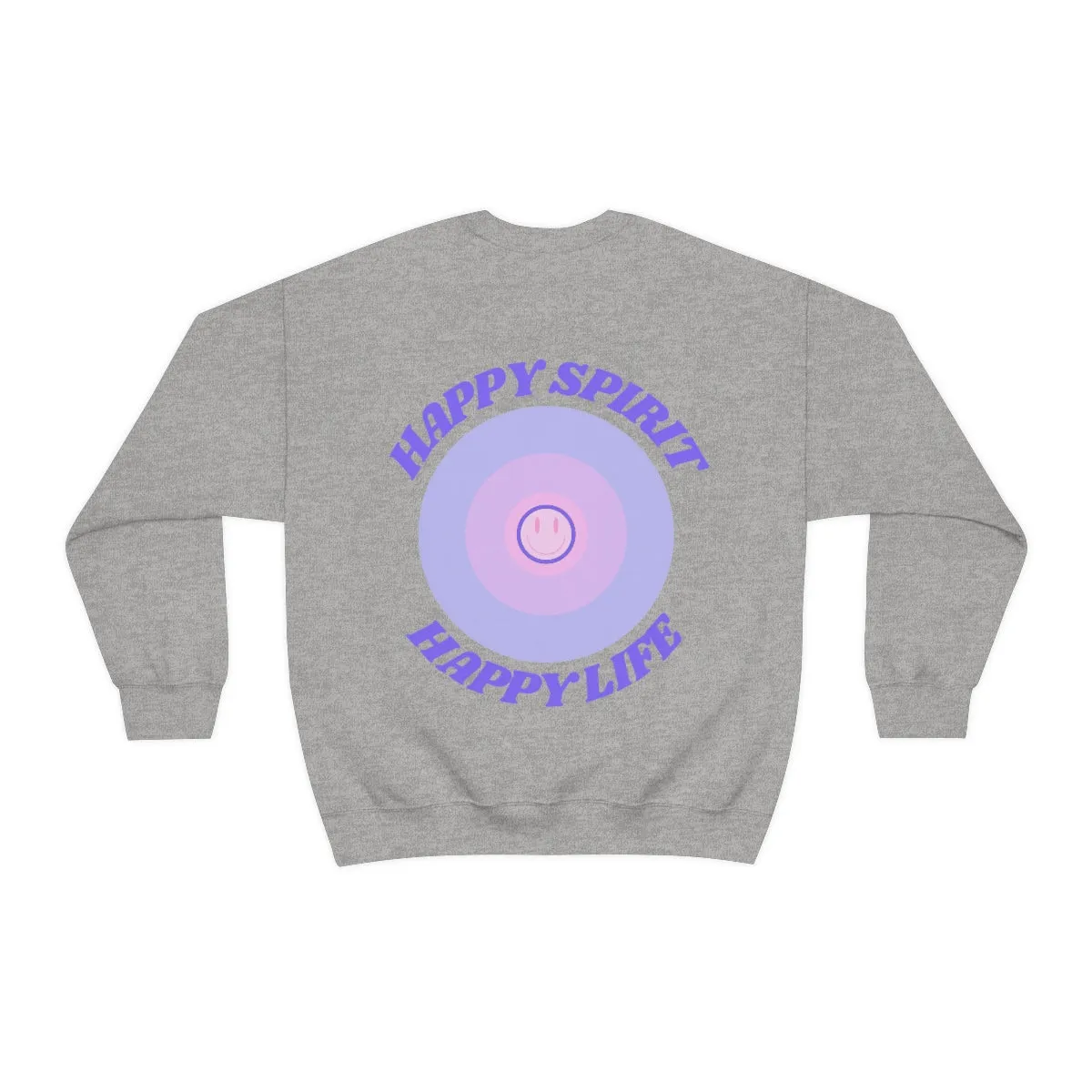 Retro Happy Spirit Happy Life Lavender Lilac Pink Smile Graphic Crewneck, VSCO Girl Sweatshirt, Tumblr Oversized Trendy Back Print Pullover