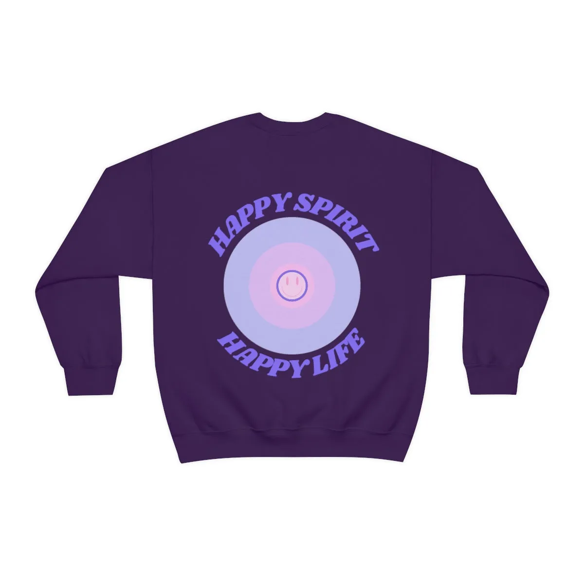 Retro Happy Spirit Happy Life Lavender Lilac Pink Smile Graphic Crewneck, VSCO Girl Sweatshirt, Tumblr Oversized Trendy Back Print Pullover