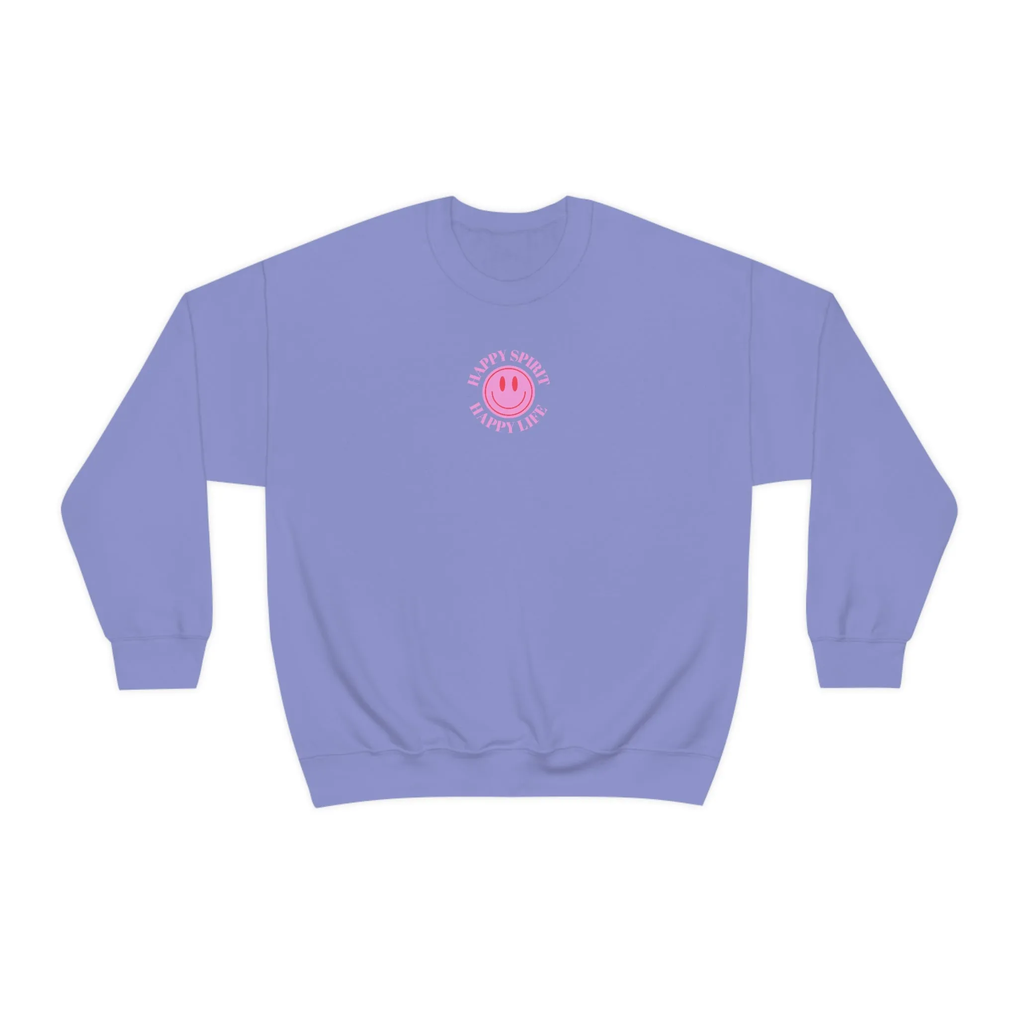 Retro Happy Spirit Happy Life Lavender Lilac Pink Smile Graphic Crewneck, VSCO Girl Sweatshirt, Tumblr Oversized Trendy Back Print Y2k Top