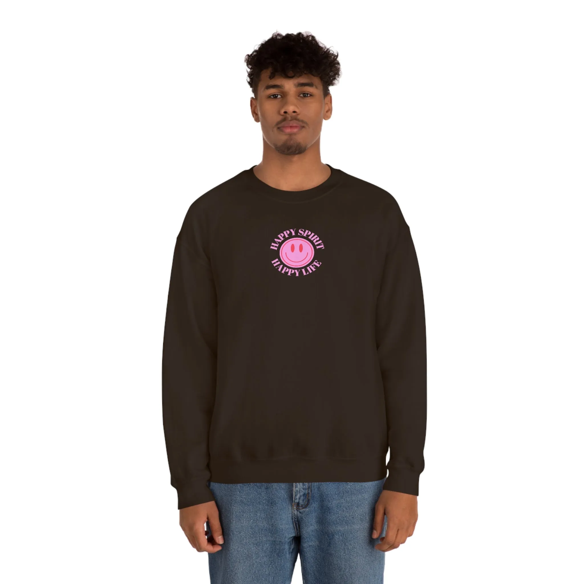 Retro Happy Spirit Happy Life Lavender Lilac Pink Smile Graphic Crewneck, VSCO Girl Sweatshirt, Tumblr Oversized Trendy Back Print Y2k Top