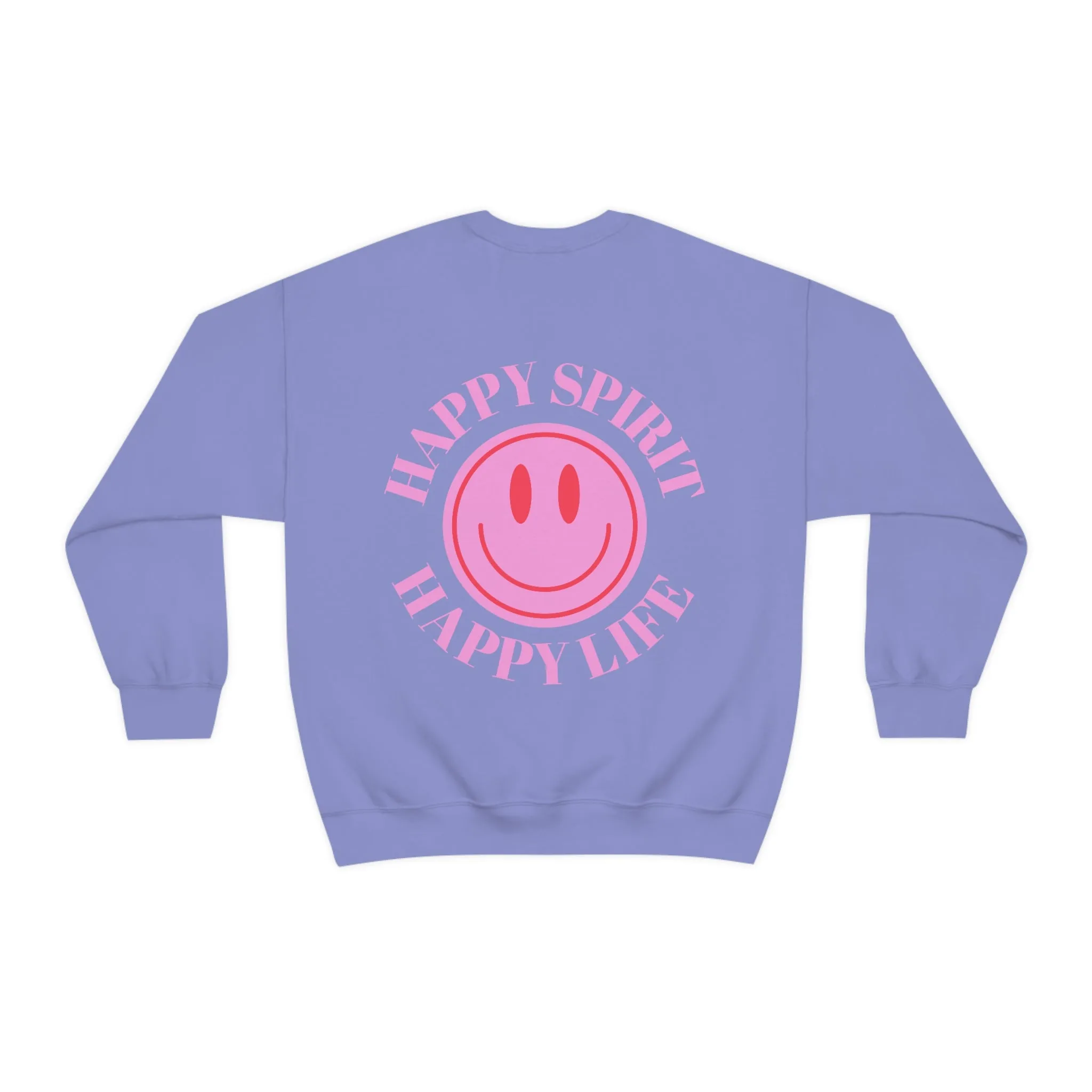 Retro Happy Spirit Happy Life Lavender Lilac Pink Smile Graphic Crewneck, VSCO Girl Sweatshirt, Tumblr Oversized Trendy Back Print Y2k Top