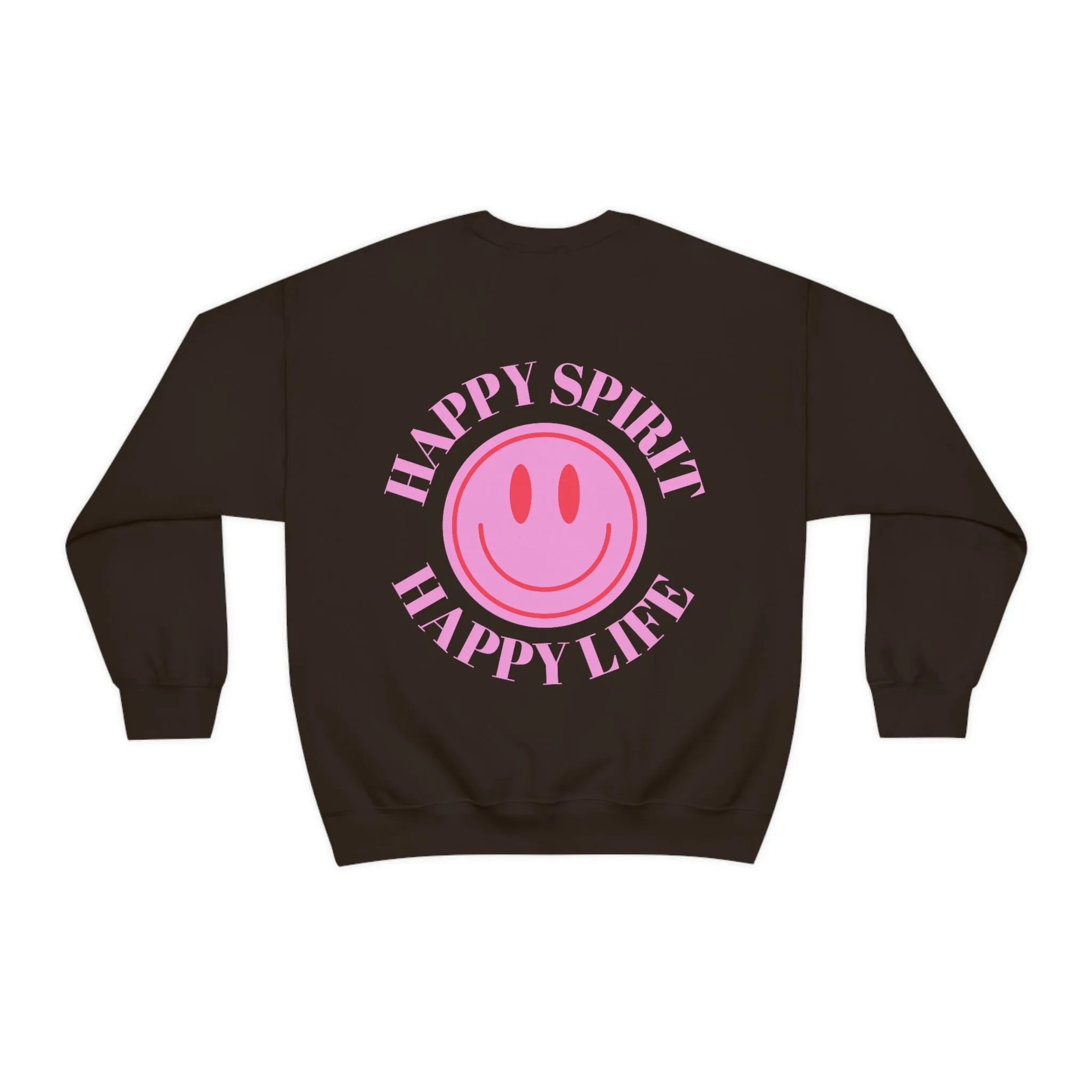 Retro Happy Spirit Happy Life Lavender Lilac Pink Smile Graphic Crewneck, VSCO Girl Sweatshirt, Tumblr Oversized Trendy Back Print Y2k Top