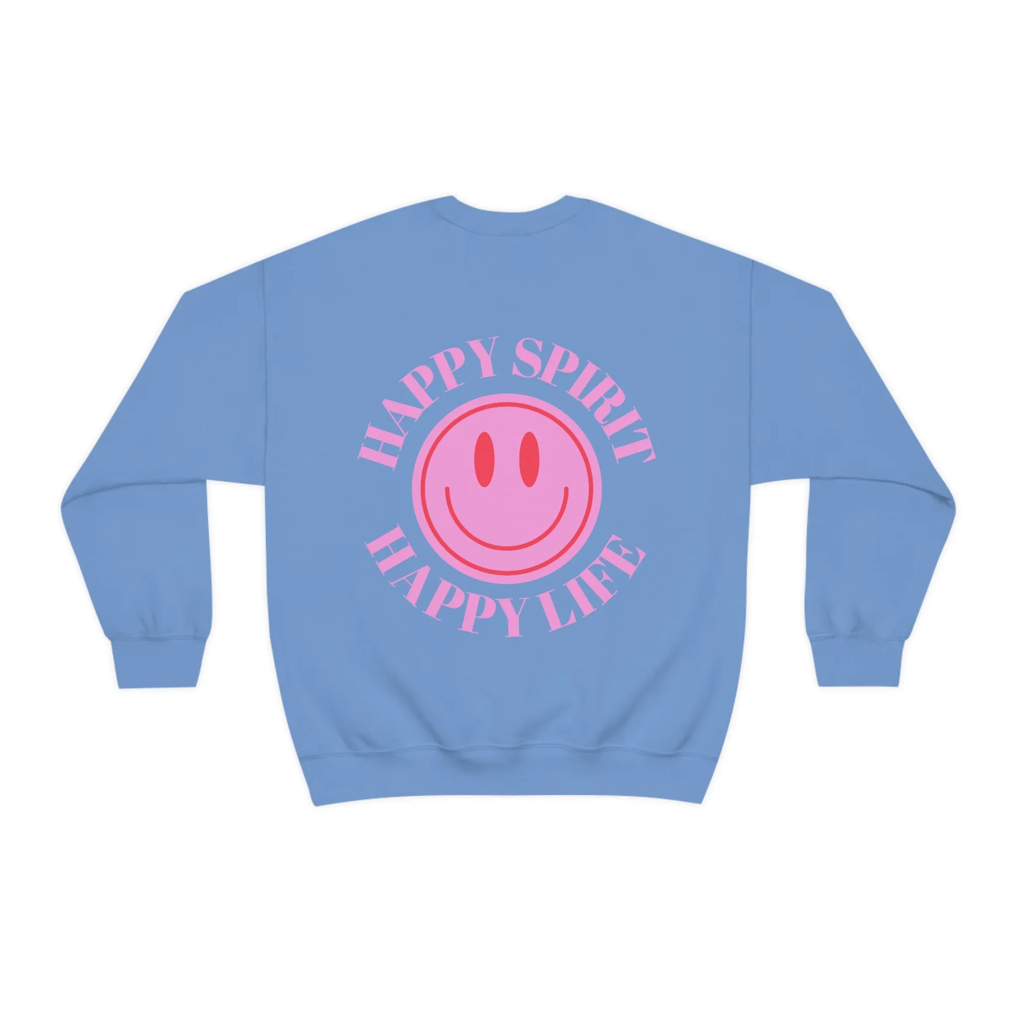 Retro Happy Spirit Happy Life Lavender Lilac Pink Smile Graphic Crewneck, VSCO Girl Sweatshirt, Tumblr Oversized Trendy Back Print Y2k Top