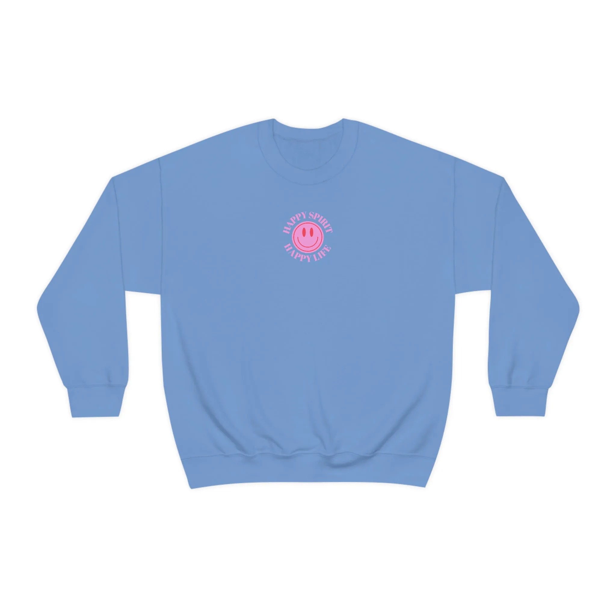Retro Happy Spirit Happy Life Lavender Lilac Pink Smile Graphic Crewneck, VSCO Girl Sweatshirt, Tumblr Oversized Trendy Back Print Y2k Top