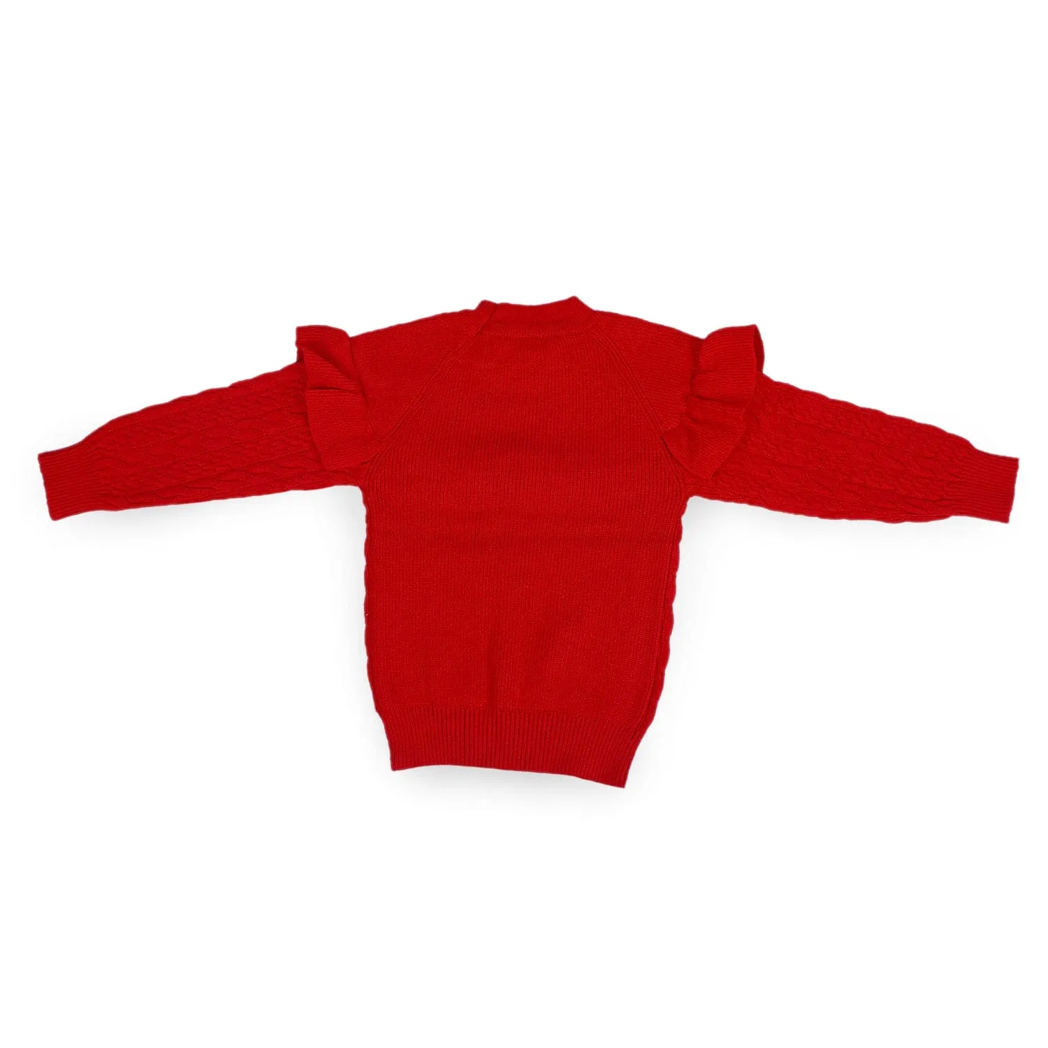 Ruffled Jumper Solid Premium Full Sleeves Braided Knit Sweater - Red