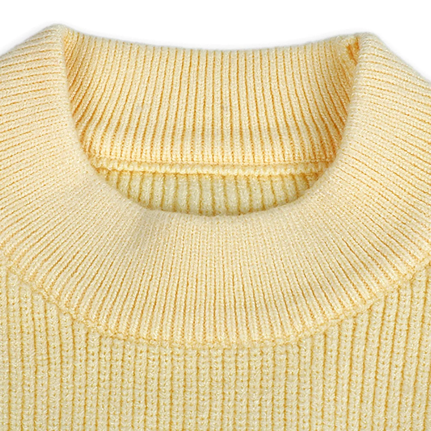 Ruffled Jumper Solid Premium Full Sleeves Braided Knit Sweater - Yellow