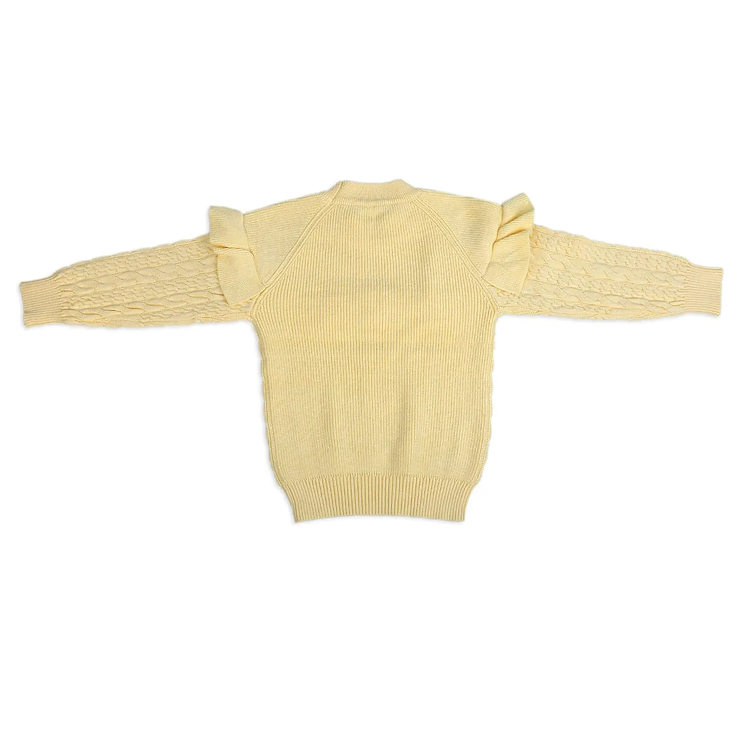 Ruffled Jumper Solid Premium Full Sleeves Braided Knit Sweater - Yellow