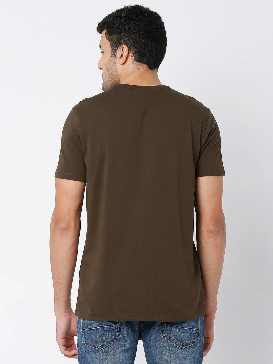 Spykar Military Olive Cotton Half Sleeve Printed Casual T-Shirt For Men