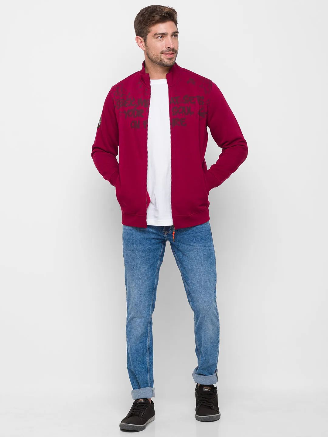 Spykar Purple Cotton Regular Fit Sweatshirt For Men