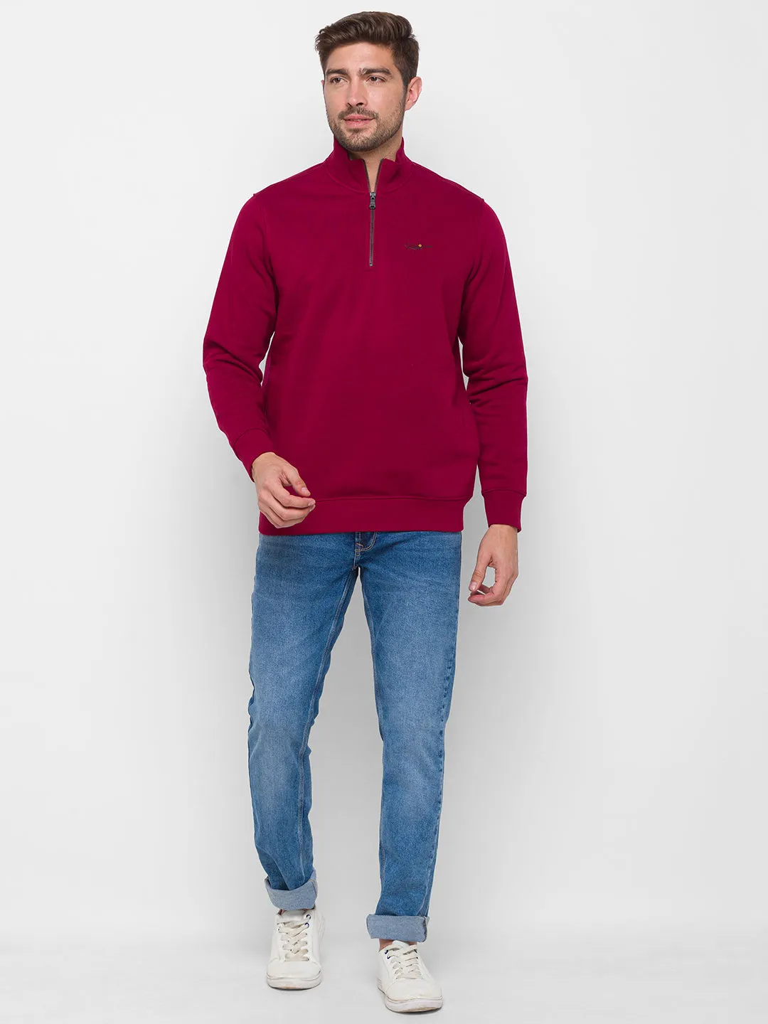 Spykar Purple Cotton Slim Fit Sweatshirt For Men