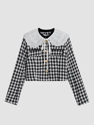 Velvet Houndstooth Short Coat