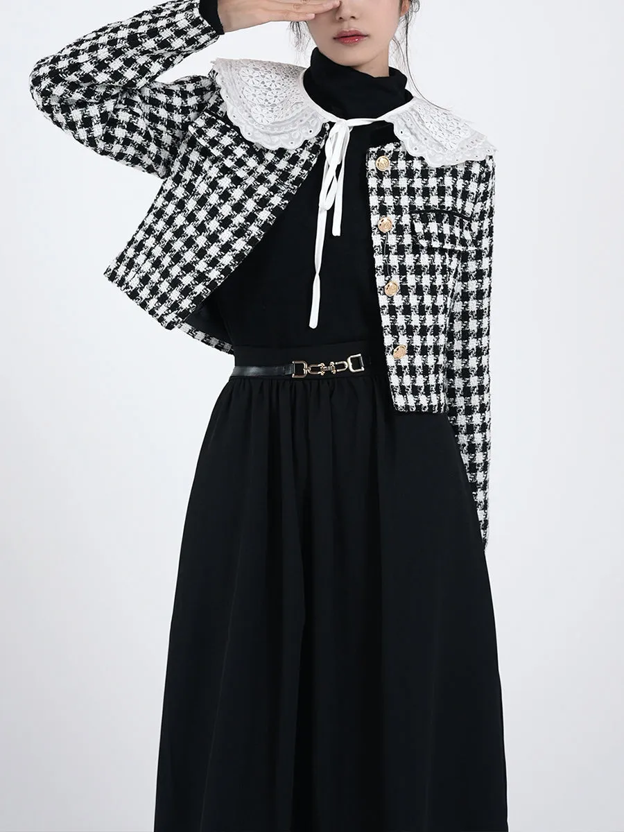 Velvet Houndstooth Short Coat
