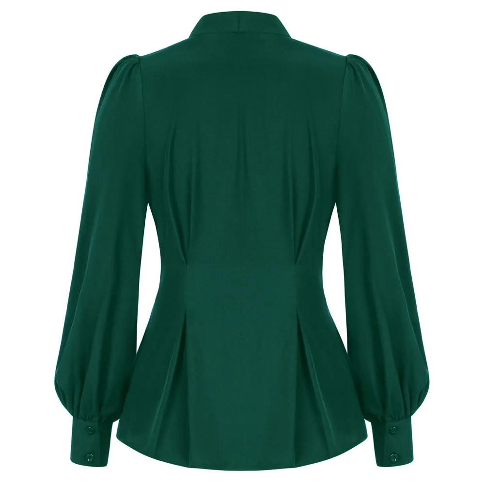 Vintage Defined Waist Long Sleeve Bow-Knot Decorated Shirts