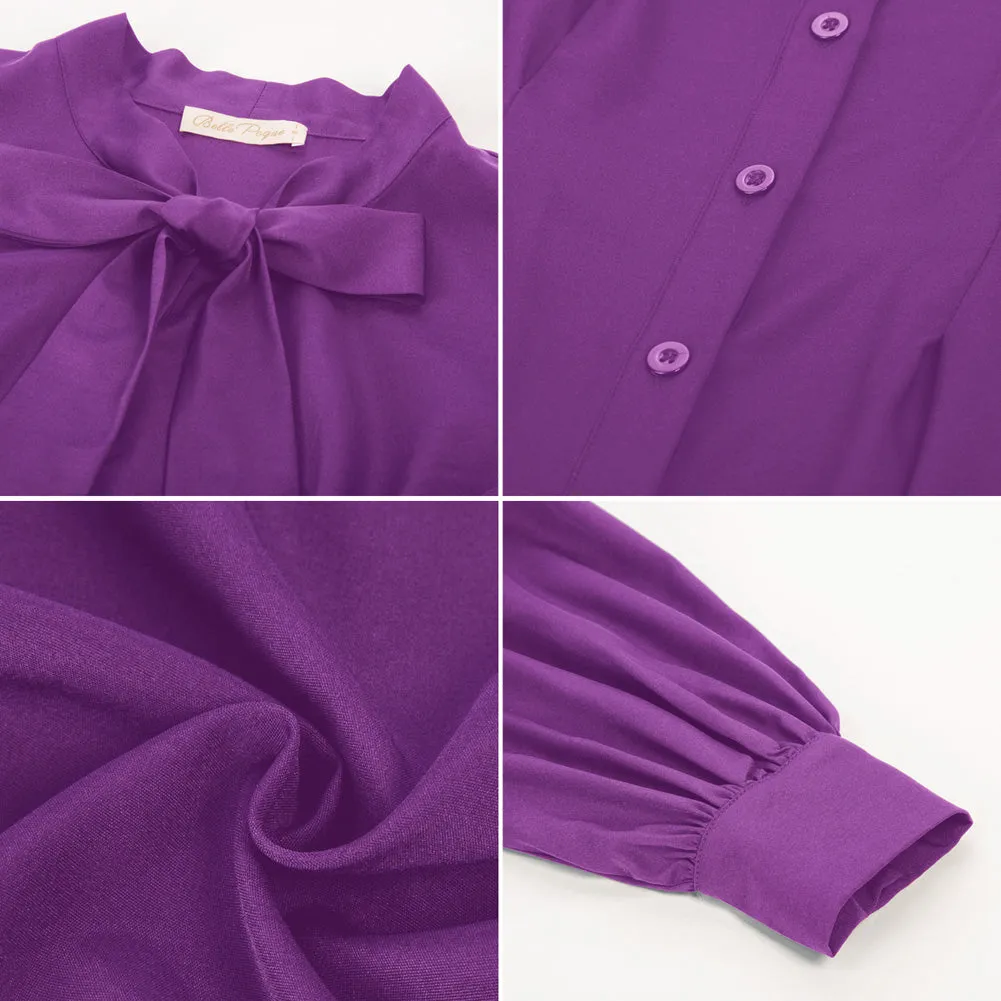 Vintage Defined Waist Long Sleeve Bow-Knot Decorated Shirts