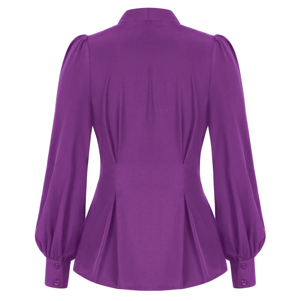 Vintage Defined Waist Long Sleeve Bow-Knot Decorated Shirts