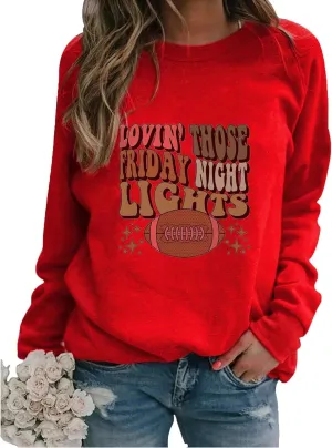 Women Football Sweatshirt Long Sleeve Funny Graphic Crewneck Pullover Hoodies Loose Fit Tunic Casual Fall Winter Shirts