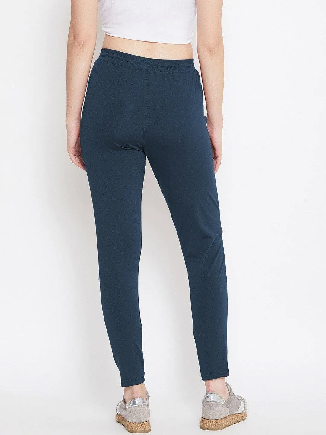 Women Solid Dark Blue Track Pants