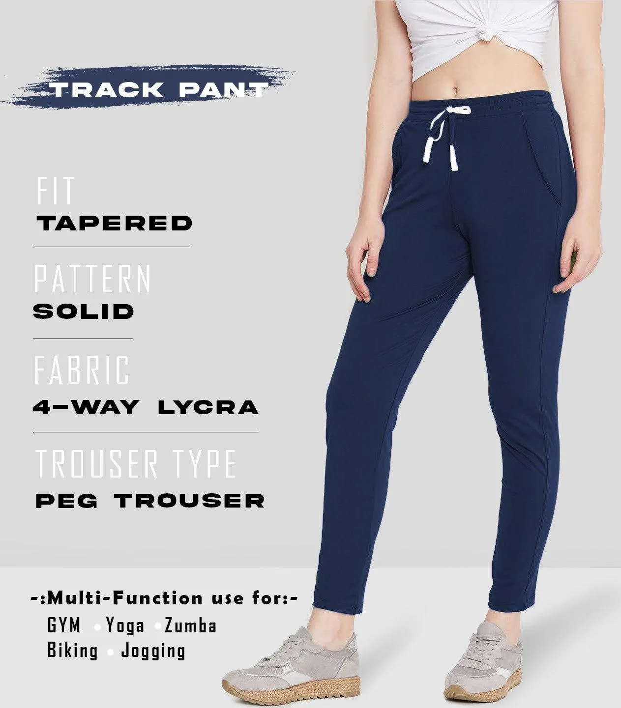 Women Solid Dark Blue Track Pants