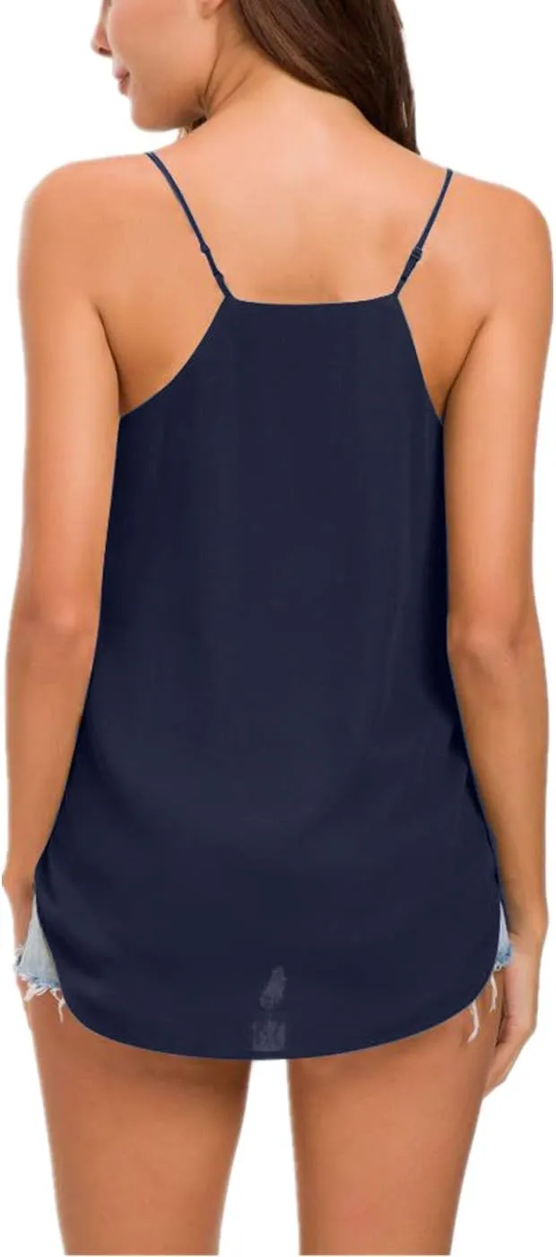 Womens V Neck Spaghetti Strap Tank Tops Dressy Casual Camisole Blouses Sleeveless Loose Cami Basic Tank Shirt
