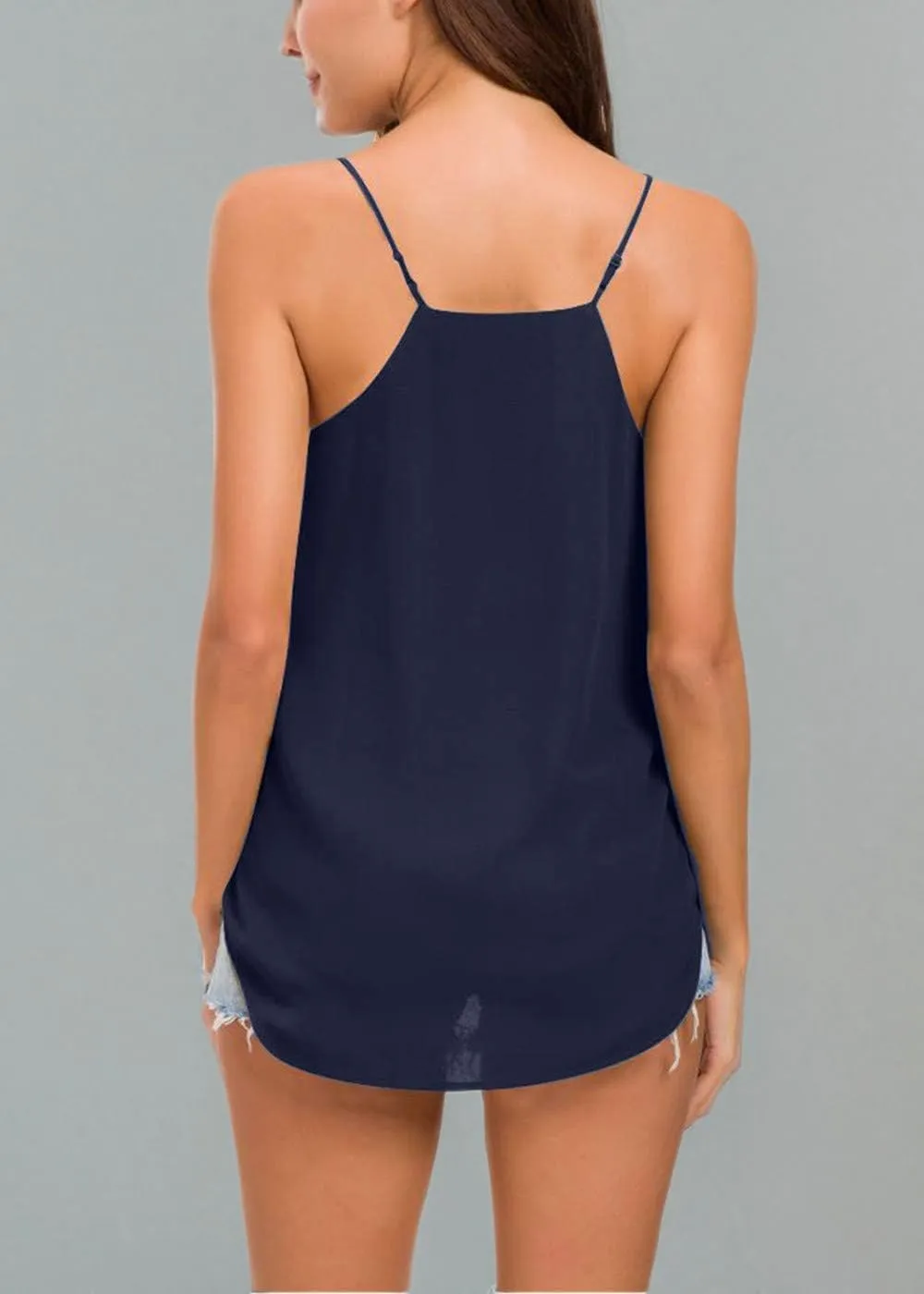 Womens V Neck Spaghetti Strap Tank Tops Dressy Casual Camisole Blouses Sleeveless Loose Cami Basic Tank Shirt