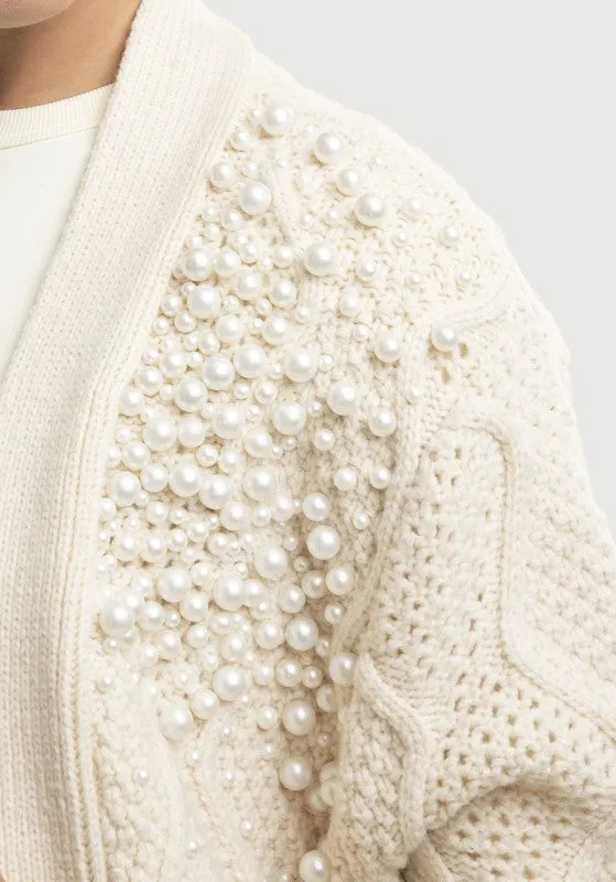 Zig Zag Pearl Trim Cardigan  One Size Fits Most